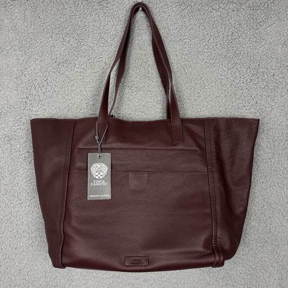 Vince Camuto Delyn Stripe Leather Tote Bag in Bordo Leather Suede Roomy NWT - Picture 8 of 16